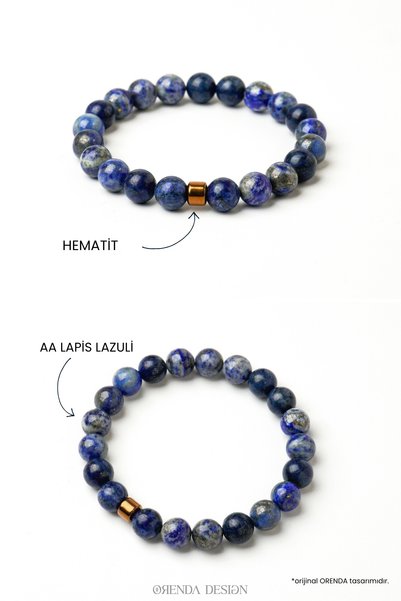 Orenda Design Lapis Lazuli Men's Bracelet |   Wisdom & Communication Power |   Natural Stone