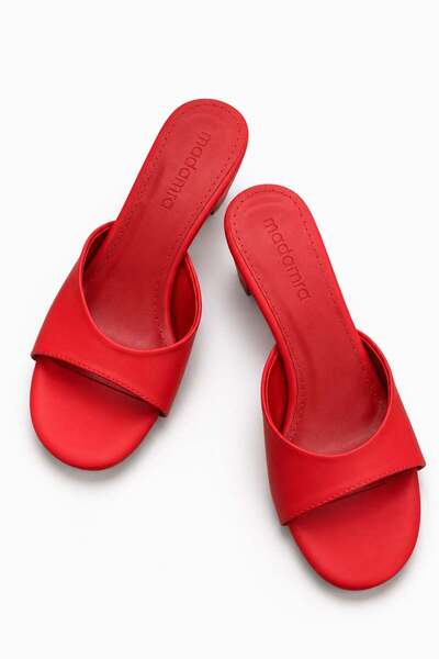 Madamra Red Women's Short Heeled Strappy Slippers Daily Stylish Open Toe Slip...
