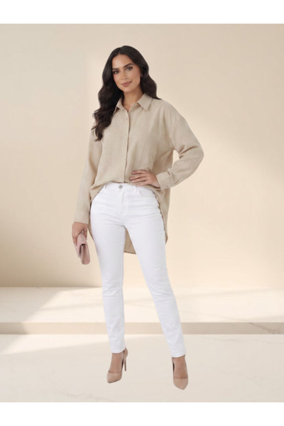 FNM Oversized Embellished Long-Sleeve Linen-Look Shirt