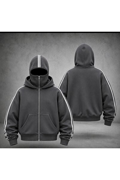 eyonnwear سويت شيرت بقلنسوة سميكة بسحّاب كامل للجنسين باللون الأسود Y2K بتصمي...