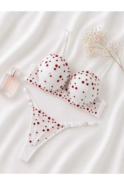 WOMEN'S WORLD FANTASY DANTELLİ DESTEKLİ PUSH UP TANGA KÜLOT SÜTYEN TAKIM