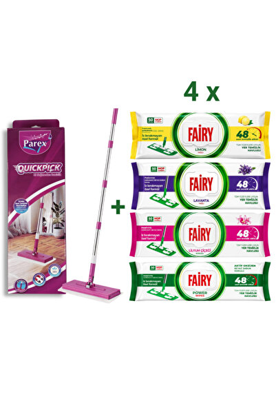 Parex Set Mop QuickPick + Șervețele Umede Fairy 200 Buc, Lămâie, Lavandă, Pow...