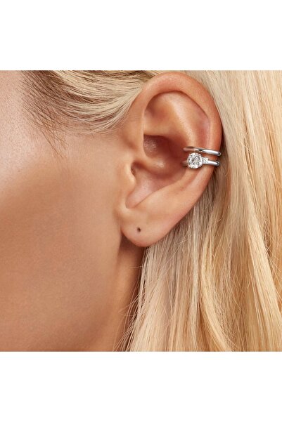 NO BRAND Cercel tip ear cuff din argint 925 cu două moissanite, Trusky