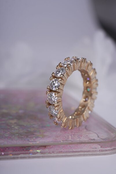 Aksesuaring 5Ct 4 mm Mozanet Taşlı Tam Tur Gümüş Yüzük