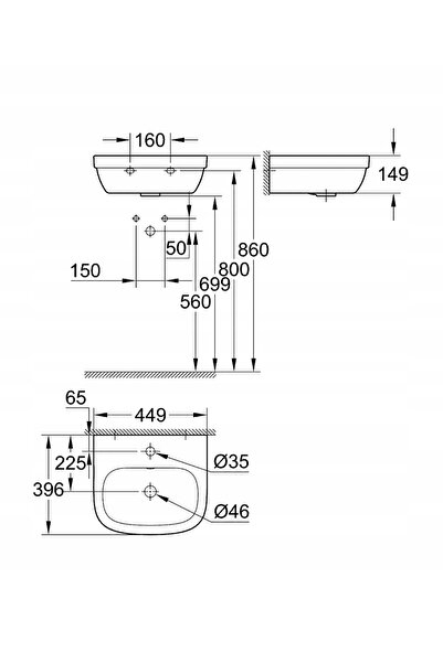 NO BRAND Lavoar suspendat Grohe Euro Ceramic 45 3932400H
