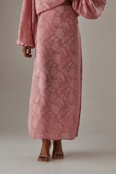 NO BRAND Fustă roz maxi cu șliț, model floral, Simple Warehouse 36