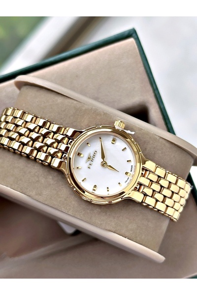 FERRO Altın Renk Klasik Sade Model Vintage Kadın Kol Saati + BİLEKLİK