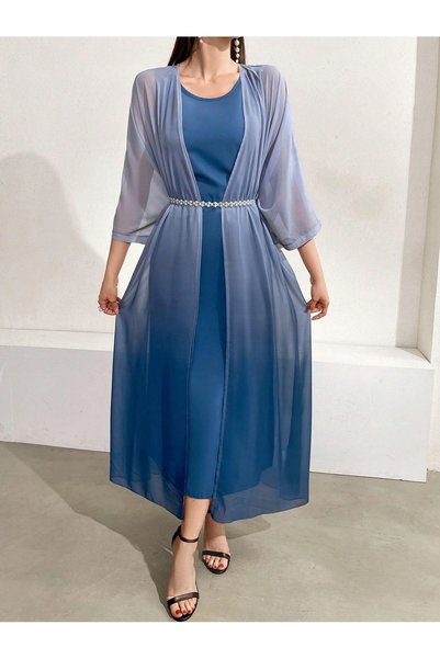 NO BRAND Rochie elegantă clasică albastră Midaxi cu broșă Shein 38