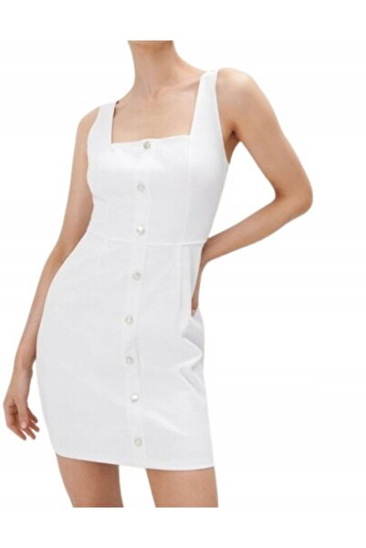 NO BRAND Rochie mini mulată clasică albă cu bretele și nasturi Mohito XXS
