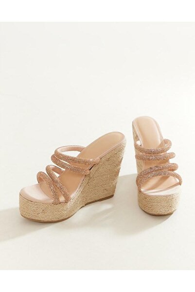 NO BRAND Papuci cu platformă tip espadrile, aur roz, Colecția Džety Truffle 37
