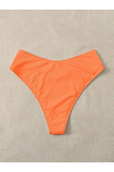 NO BRAND Slip de bikini portocaliu cu dungi, clasic, Shein 44
