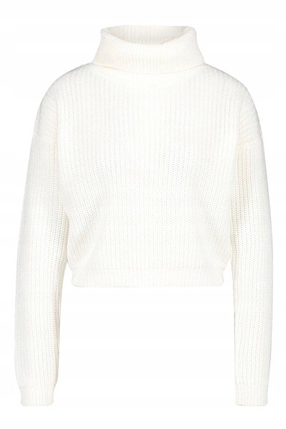 NO BRAND Pulover tricotat scurt, lejer, bej, cu guler înalt, clasic, Boohoo m