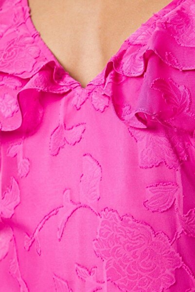 NO BRAND Rochie midaxi roz satinat cu volane asimetrice Oasis 38