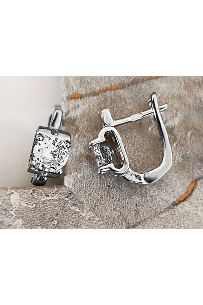 NO BRAND Cercei de argint 925 cu zirconiu alb pătrat, design elegant, colecție