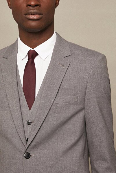 NO BRAND Blazer gri clasic uni slim fit la un rând de nasturi Burton XL