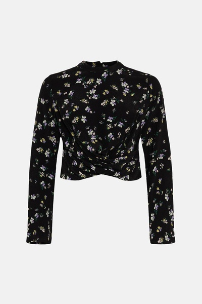 NO BRAND Bluzka Top Negru cu Design Flori Oasis 38