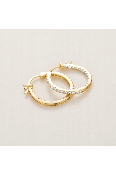 NO BRAND Cercei de aur tip cerc 585 Aur 14K 20.5mm Zirconiu Cadou atemporal