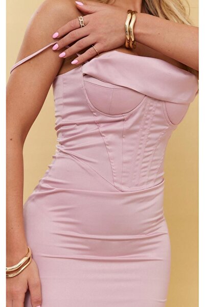 NO BRAND Rochie de cocktail maxi roz cu bretele din satin Prettylittlething 40