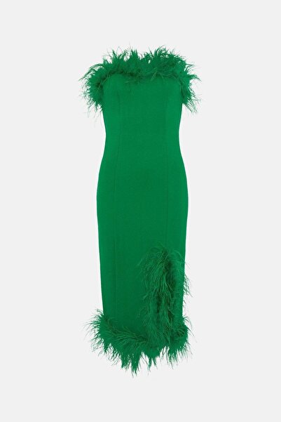 NO BRAND Rochie albă cu pene, de cocktail, cu șliț, cu umerii goi, Karen Mill...