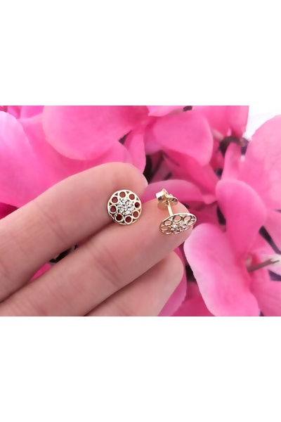 NO BRAND Cercei de aur 333, cerc ajurat, 8K, zirconiu, design elegant