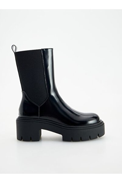 NO BRAND Botine negre, netede, cu toc plat, din piele ecologică, clasice, măr...