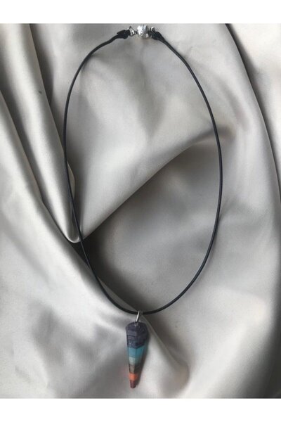 Doğaltaş Masalları Leather Rope Pyramid Chakra Pendant