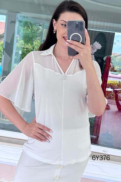 İnce Topuk Chiffon Fabric Detailed Sandy Blouse 6Y376
