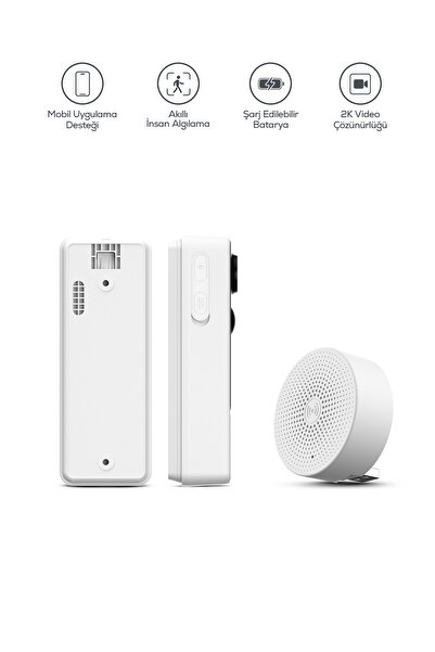 Meari B1 Kablosuz Wi-Fi Şarjlı Akıllı Görüntülü Kapı Zili | 2K 3MP, IP65, 5200mAh, Zil Sesi Ünitesi Dahil