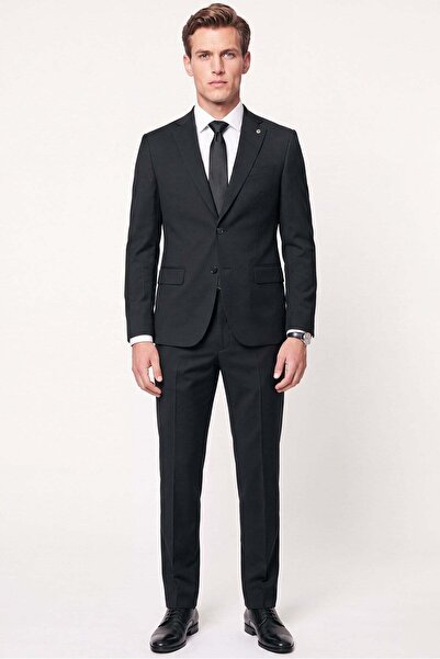 Efor Slim Fit Mono Collar Flexible Wool Black Suit Tk 2026
