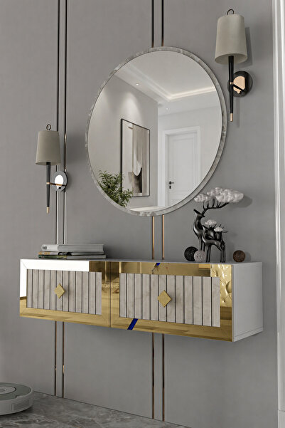 Dekortis Home Dekor 120DHDDRA4BTA LİNA LAZER PLEKSİ DESENLİ DRESUAR BEYAZ-TRA...