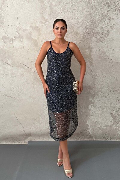Elbee Fashion Woman Φόρεμα με τιράντες σε μπλε ναυτικό χρώμα