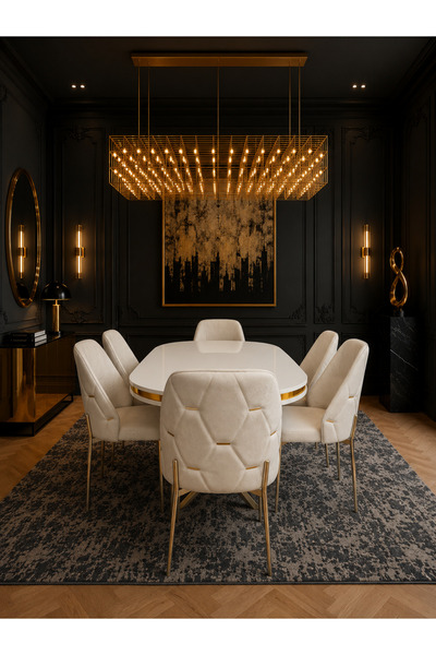 Concept Ayz Home Torino Gold Serisi 6 Kişilik 90*168 Oval Beyaz Lake Panel Ye...