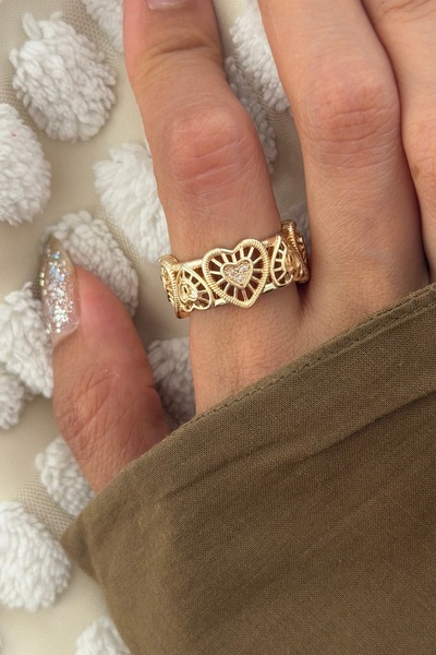 Lavian Accessories Ace Gold Heart Yüzük (AYARLANABİLİR)