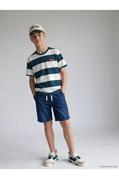 LC Waikiki تي شيرت LCW Kids Petrol Crew Neck مخطط للأولاد