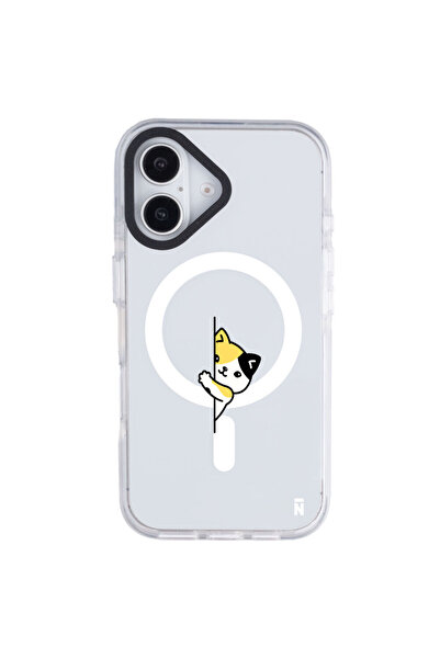 Casen iPhone 16 Yanları Beyaz Magsafe Arty Şeffaf Cat Lover Kedi Tasarımlı Pr...