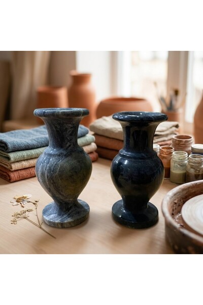 ESKİ YENİ ANTİK Natural Marble Mini Vase Set of 2 – Handcrafted Decorative Mi...