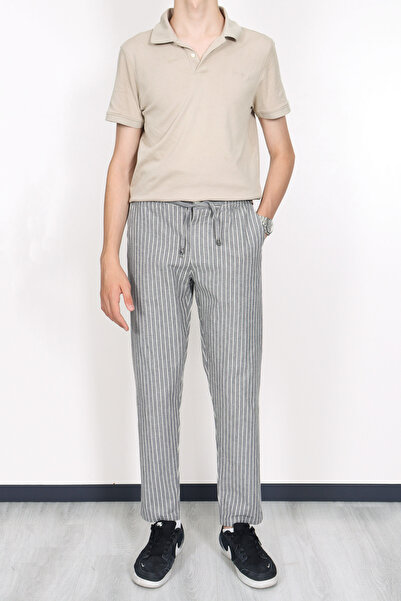 Daniel Voi Men's Striped Elastic Waist Lace-Up Trousers - Black