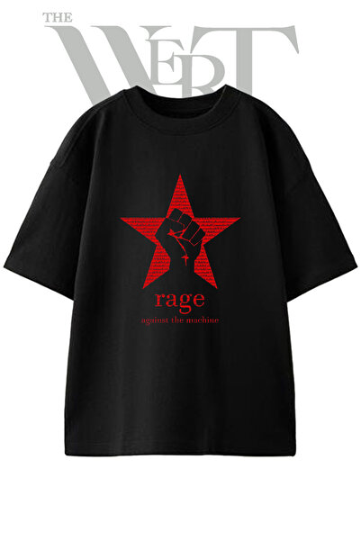 THEWERT Rage Against the Machine Design Printed Unisex Black Oversize T-Shirt