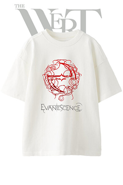 THEWERT Evanescence Logo Design Printed Unisex White Oversize T-Shirt