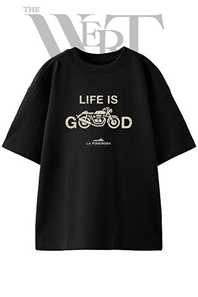 THEWERT Vintage Motorcycle Design Printed Unisex Black Oversize T-Shirt