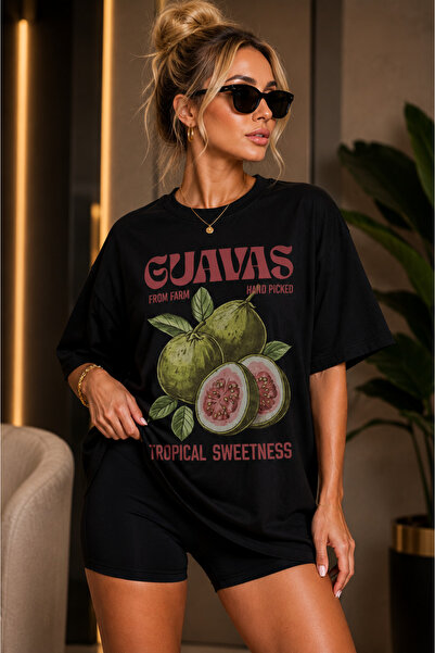 FECCY Premium guava majica sa printom, oversize ženska majica, pamučna oversi...