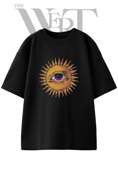 THEWERT Μπλουζάκι Unisex Μαύρο Oversize με στάμπα Sun All Seeing Eye Design