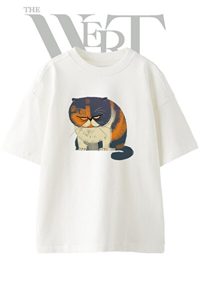 THEWERT Dizajn "Grumpy Cat" na unisex beloj oversize majici