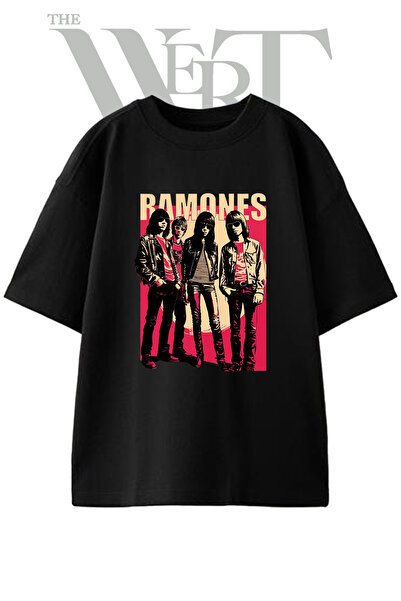 THEWERT Tricou oversize negru unisex cu imprimeu Ramones Design