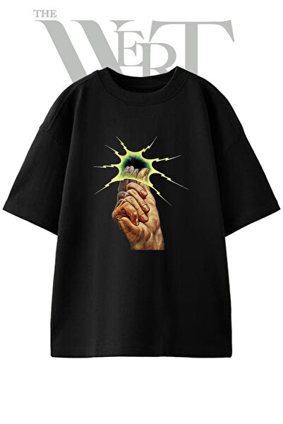 THEWERT Unisex crna majica sa štampanim dizajnom "Lightning Hand"