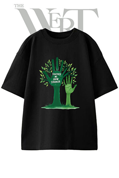 THEWERT El Agac Design Printed Unisex Black Oversize T-Shirt