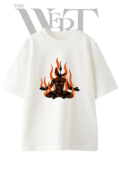 THEWERT Shiva Yogi Design Printed Unisex White Oversize T-Shirt