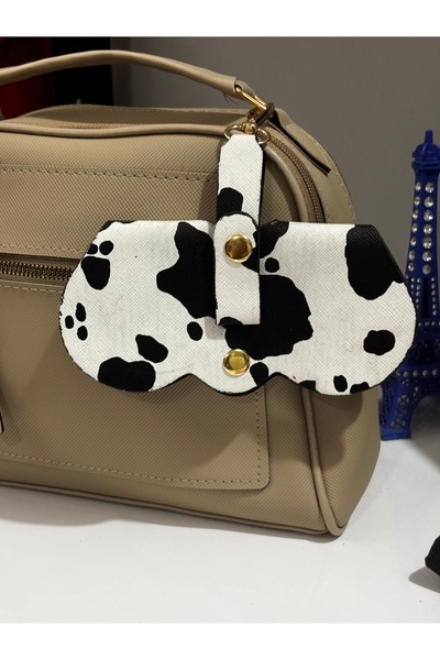 MODA Maisonlune Black and White Cow Pattern Bag Strap Glasses Case Snap Closu...