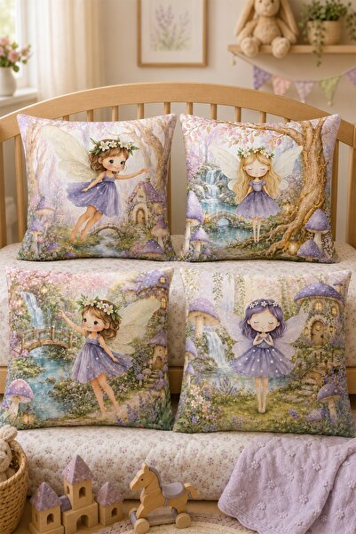 EVPANYA Purple Forest Fairy Patterned 4-Piece Children's and Baby Pillowcase Set