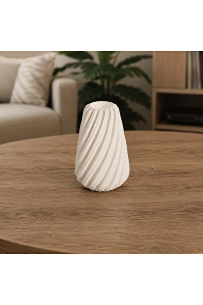OEM Vaza decorativa alb mat, 20 cm, cu relief spiralat, ideala pentru flori a...